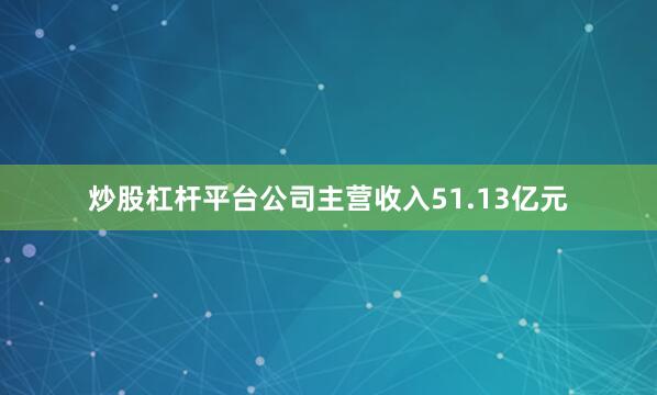 炒股杠杆平台公司主营收入51.13亿元